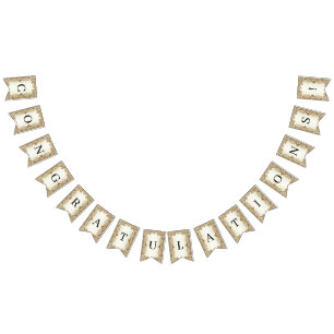 White Flowers Decorative Guld Bunting Flagga