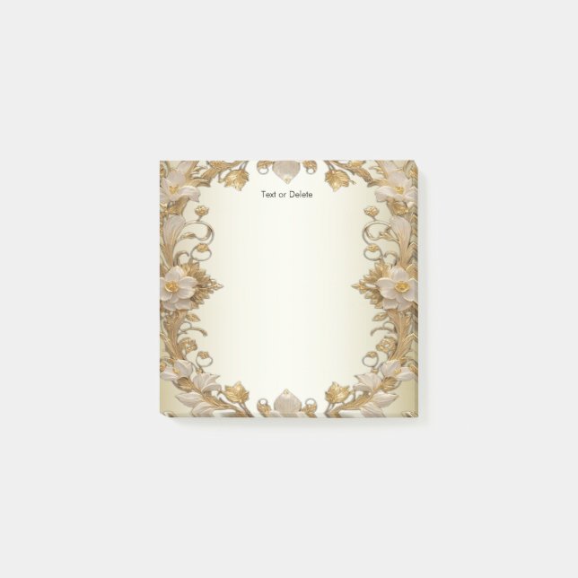 White Flowers Decorative Guld Post it Notes Post-it Block (Framsida)