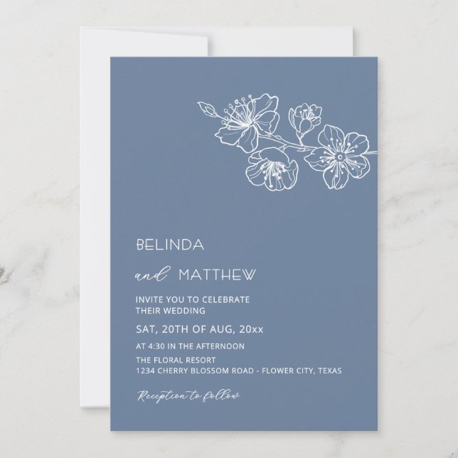 White Flowers Dusty Blue Casual Wedding Inbjudningar (Framsida)