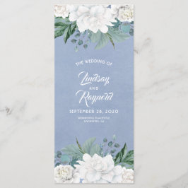 White Flowers Dusty Blue Elegant bröllop Program