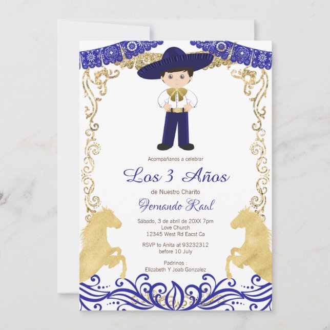 White Flowers Fiesta Invaciones Tres Anos   Inbjudningar (Framsida)