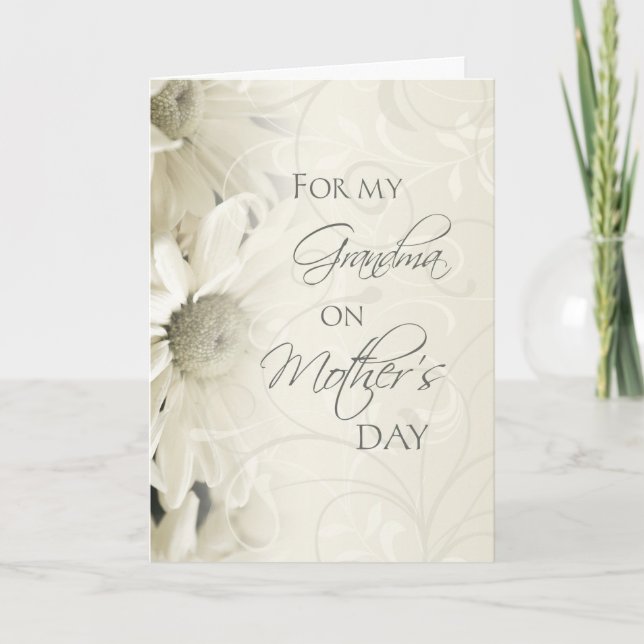White Flowers Grandma Mors dag Card Kort (Framsida)