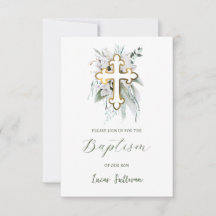 White Flowers Greenery Bouquet Baptism-inbjudan