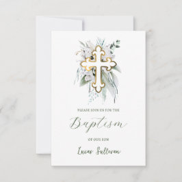 White Flowers Greenery Bouquet Baptism-inbjudan Inbjudningar