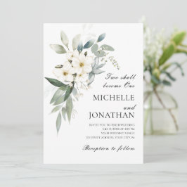 White Flowers Greenery Christian Bible Bröllop Inbjudningar
