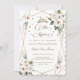 White Flowers Guld Mis Quince Quinceañera Inbjudningar