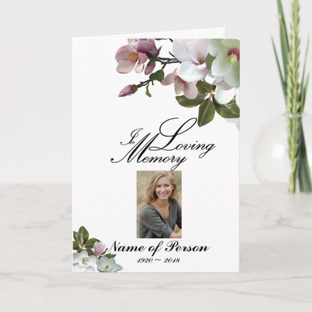 White Flowers Magnolia Funeral Program (Framsida)