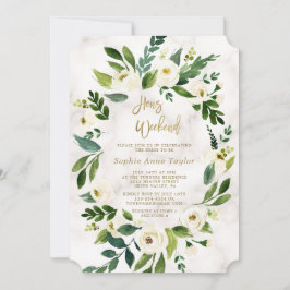 White Flowers Marble Hens Bachelorette Helg Inbjudningar