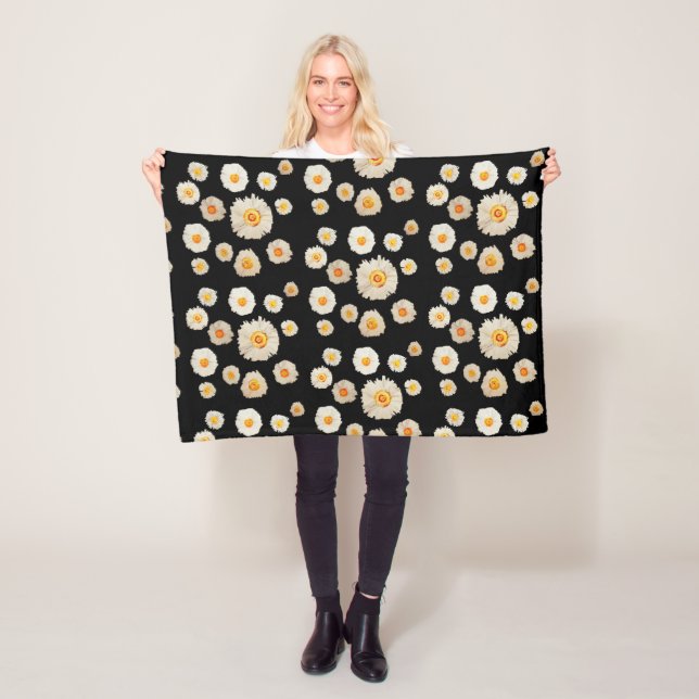 White Flowers Mönster Fleece Blanket (På plats)