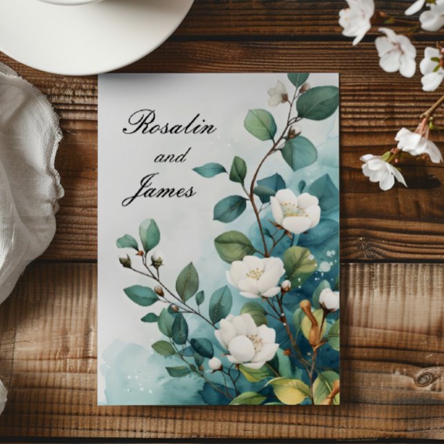 White Flowers och Greenery Bröllop Inbjudningar (Skapare uppladdad)