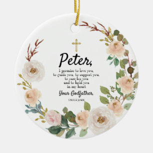White Flowers Personlig Lomise to Godchild Cer Julgransprydnad Keramik