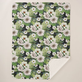 White Flowers Sherpa Blanket