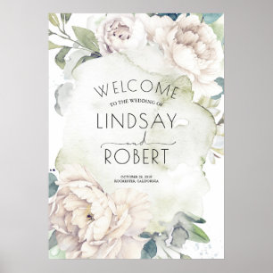 White Flowers Vintage Watercolor Bröllop Poster