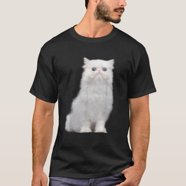 White fluffy kitty with bright blue eyes  t shirt (Framsida)