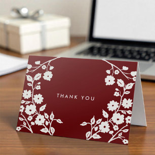 White Folk Flowers Burgundy Tack Anpassningsbar Kort