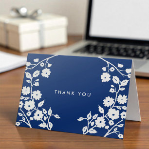 White Folk Flowers Navy Blue Tack Anpassningsbar Kort