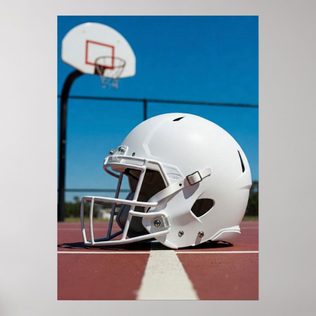 White Football Helmet on Court Line Poster (Framsidan)