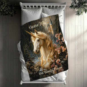 White Forest Unicorn Fantasy Castle Fairytale Fleecefilt