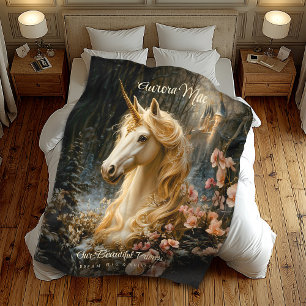 White Forest Unicorn Fantasy Castle Fairytale Fleecefilt