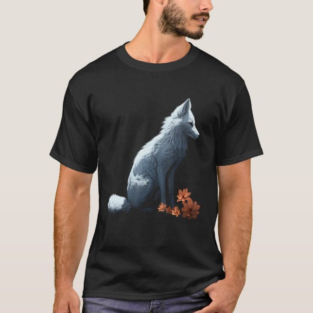 White Fox Flowers  Animal Fox 2 T Shirt (Framsida)