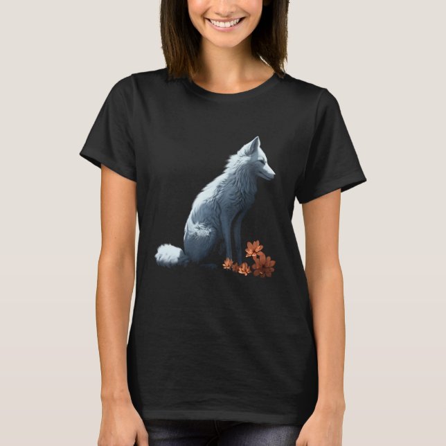 White Fox Flowers  Animal Fox 2 T Shirt (Framsida)