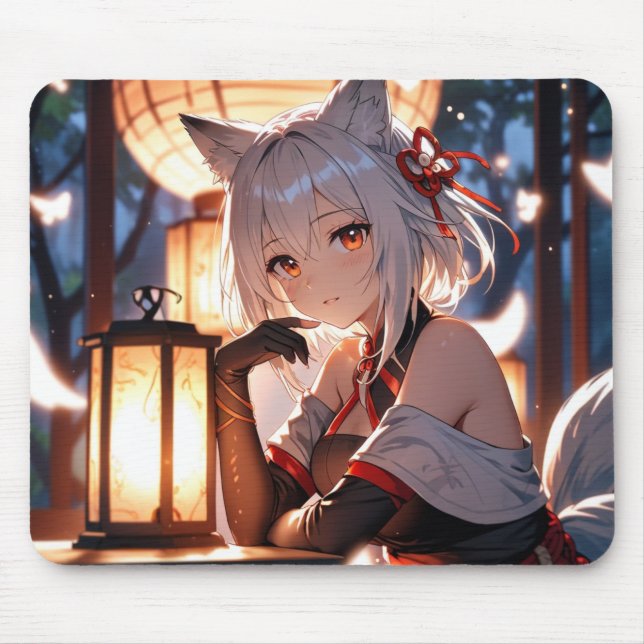White Fox Girl Mousepad Musmatta (Framsidan)