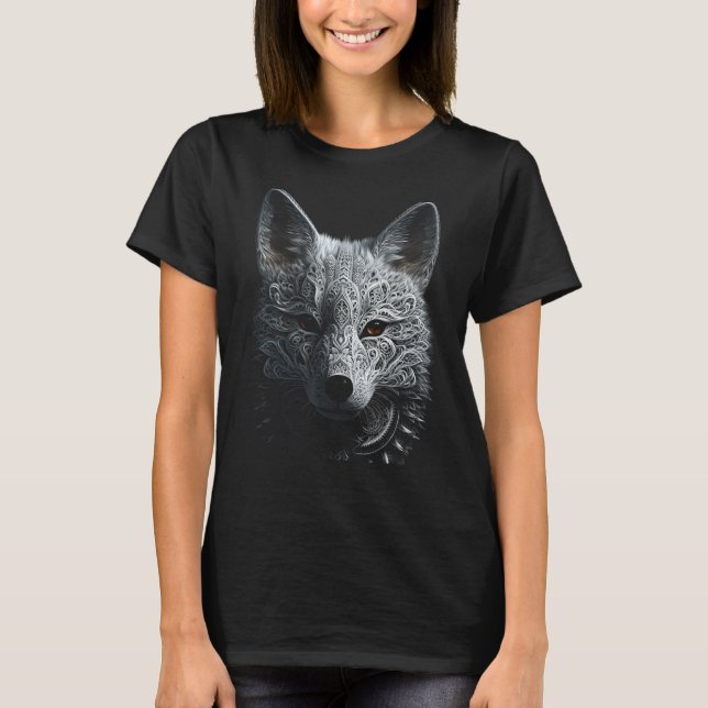 White Fox Mandala Art - Animal Fox T Shirt (Framsida)