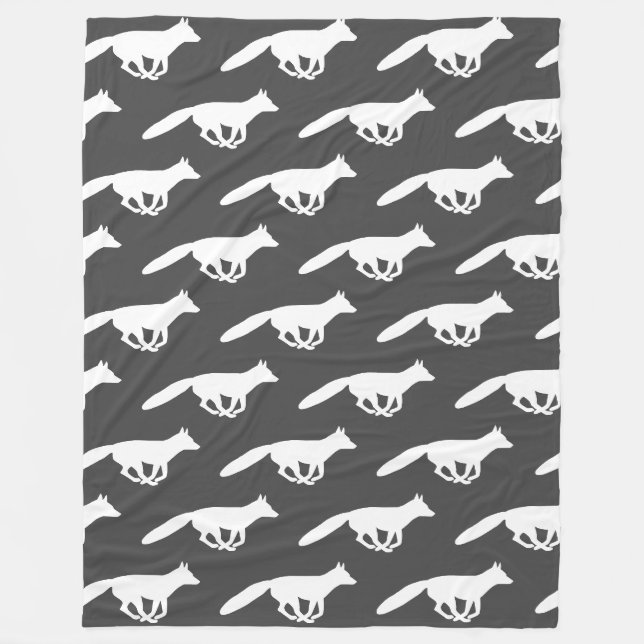 White Fox Silhouettes Mönster Grått | Wildlife Fleecefilt (Framsidan)