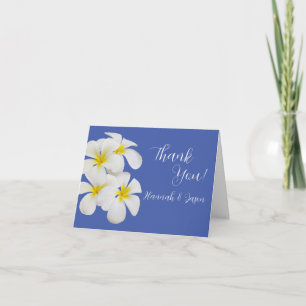 White Frangipani Flowers, Blue, Blommigt Bröllop Tack Kort