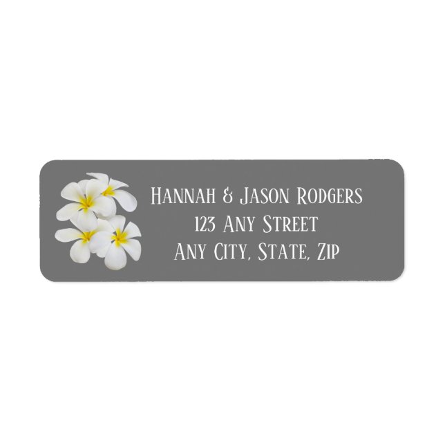 White Frangipani Flowers, Medium Grått, Bröllop Returadress Etikett (Framsidan)