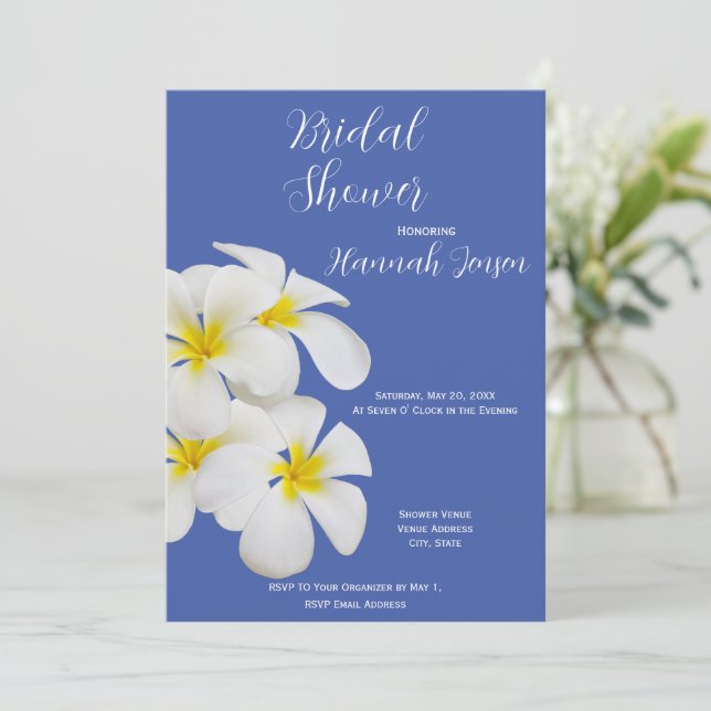White Frangipani Flowers, på Blue, Möhippa Inbjudningar (Stående Fram)