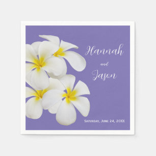 White Frangipani Flowers, Periwinkle, Bröllop Pappersservett
