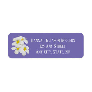 White Frangipani Flowers, Periwinkle, Bröllop Returadress Etikett