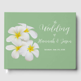 White Frangipani Flowers, Sage, Bröllop Gästböcker
