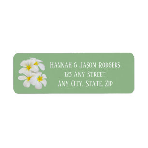 White Frangipani Flowers, Sage, Bröllop Returadress Etikett