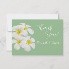 White Frangipani Flowers, Sage, Bröllop Tack Kort