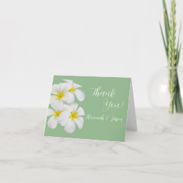 White Frangipani Flowers, Sage, Bröllop Tack Kort