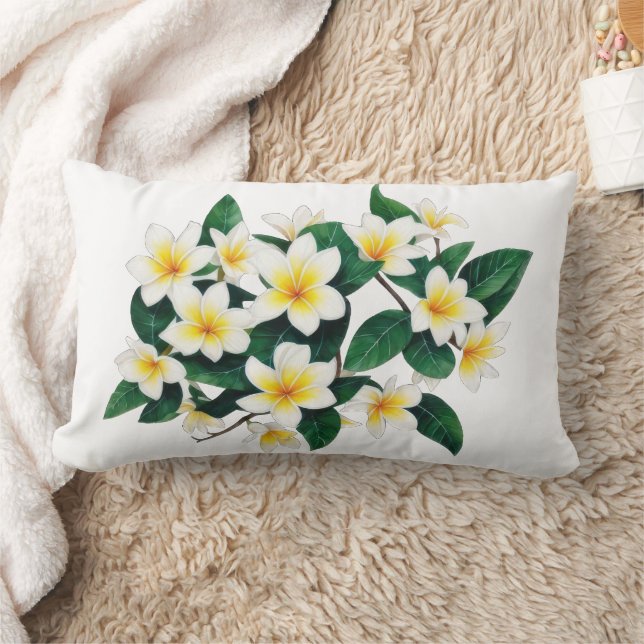 White Frangipani Watercolor Flowers Lumbarkudde (Filt)