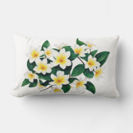 White Frangipani Watercolor Flowers Lumbarkudde