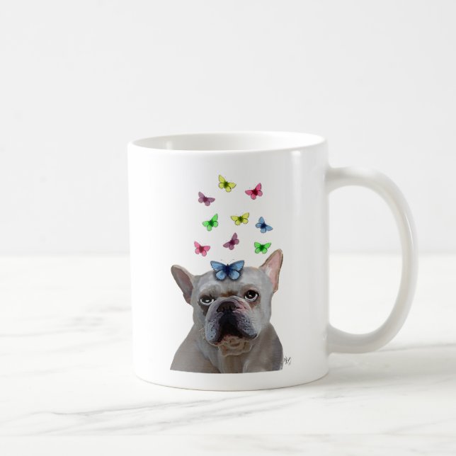 White Fransk Bulldog and Butterflies Kaffemugg (Höger)