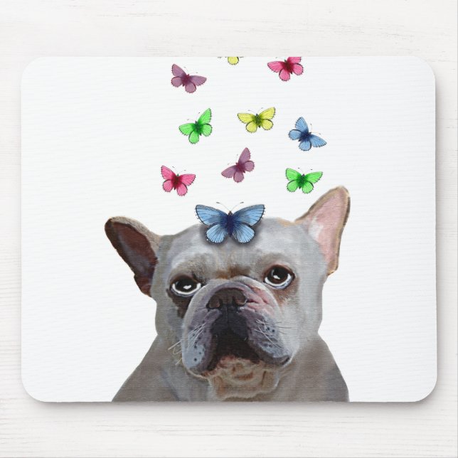 White Fransk Bulldog and Butterflies Musmatta (Framsidan)