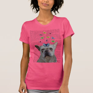 White Fransk Bulldog and Butterflies T-shirt