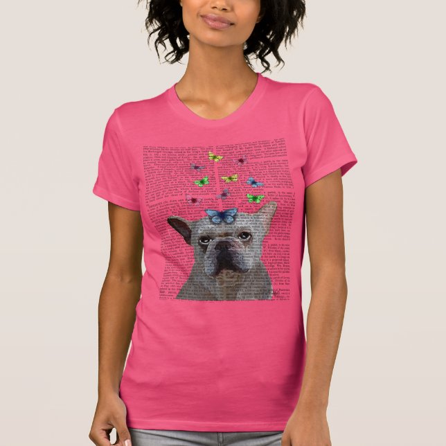 White Fransk Bulldog and Butterflies T-shirt (Framsida)