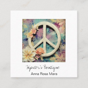 *~* White Fredstecken Flowers Grunge Boho AP57 QR Fyrkantigt Visitkort