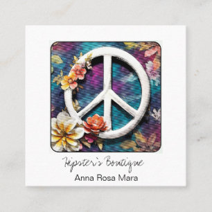 *~* White Fredstecken Flowers Grunge Boho QR AP57 Fyrkantigt Visitkort