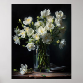White Freesia Flowers Art Print Poster