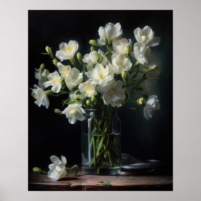 White Freesia Flowers Art Print Poster (Framsidan)