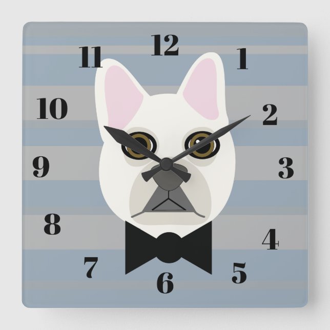 White French Bulldog, Stripes Fyrkantig Klocka (Framsida)