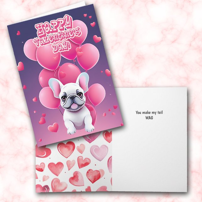 White French Bulldog Valentine Balloons Helgkort (Skapare uppladdad)