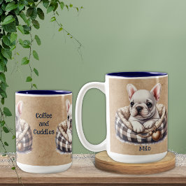 White Frenchie i Play Hund Bed Två-Tonad Mugg